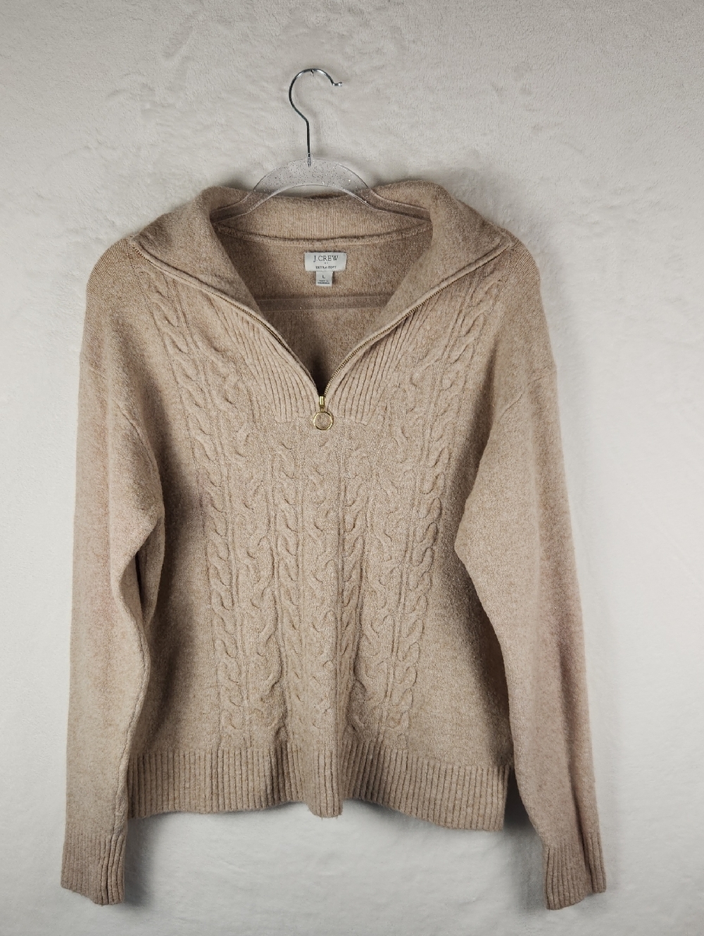 J. Crew Factory‎ Beige Cable Knit Quarter Zip Sweater Women's Large